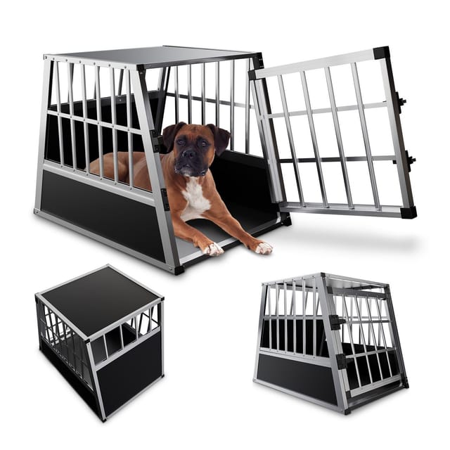 Juskys Alu Hundetransportbox L - 91×71×66 cm verschließbar & pflegeleicht - Hundebox für Hunde