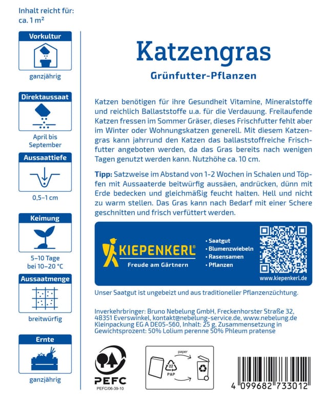 Kiepenkerl Saatgut Katzengras Frischgrün Mischung für ca. 1 m²