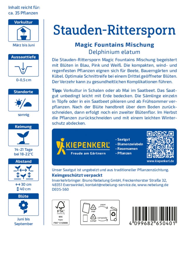 Kiepenkerl Profi-Line Blumensamen Stauden-Rittersporn Magic Fountains Mischung für ca. 35 Pflanzen