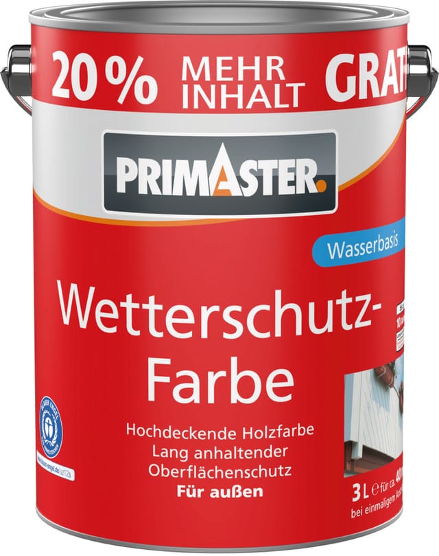 Primaster Wetterschutzfarbe 3 L schwedenrot + 20% gratis