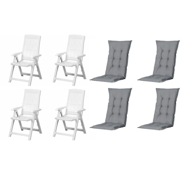 Progarden Gartenstuhl-Set Tampa mit Auflagen weiß/grau 8-tlg.