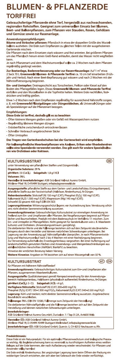 Greenworld Blumen und Pflanzerde torffrei 70 L