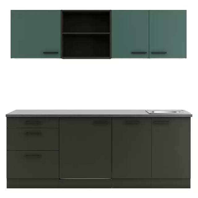 Optifit Küchenzeile Verona 405/Madrid 420 ohne Geräte steingrün/anthrazit 210 cm