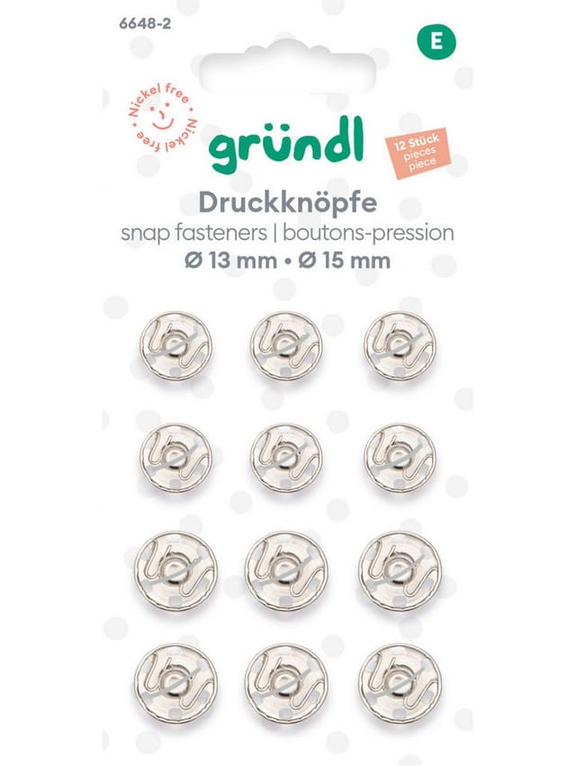 Gründl Druckknopf-Set Ø 13-15 mm silber 12 Stück