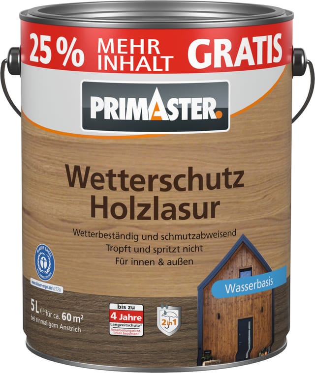 Primaster Wetterschutz Holzlasur 5 L kiefer + 25% gratis