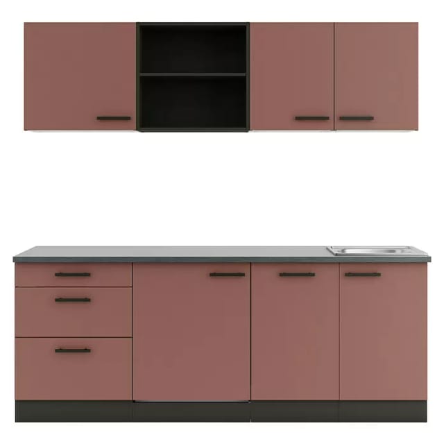 Optifit Küchenzeile Nizza 407 ohne Geräte rostrot 210 cm