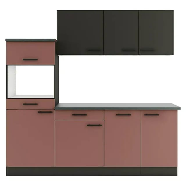 Optifit Küchenzeile Madrid 420/Nizza 407 ohne Geräte rostrot/anthrazit matt 210 cm