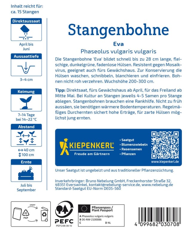 Kiepenkerl Saatgut Stangenbohnen Eva für ca. 15 Stangen