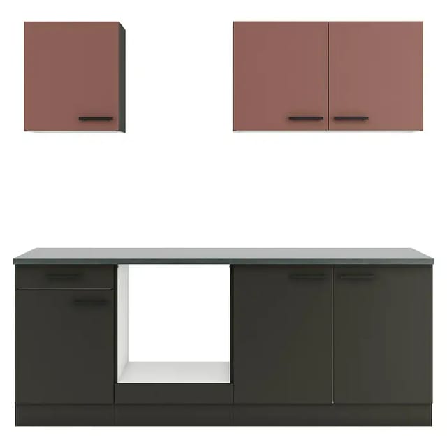 Optifit Küchenzeile Nizza407/Madrid420 ohne Geräte rostrot/anthrazit matt 210 cm