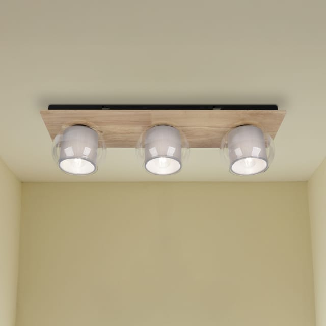 Light & More LED Deckenleuchte Texas Holz Glas 3er Spot