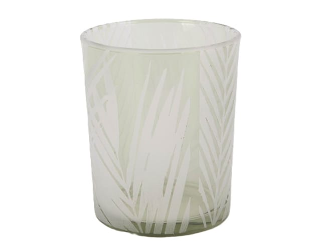 TrendLine Windlicht Blätter Glas Ø 10 x 12,5 cm grün/weiß