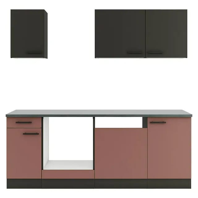 Optifit Küchenzeile Madrid 420/Nizza 407 ohne Geräte rostrot/anthrazit 210 cm