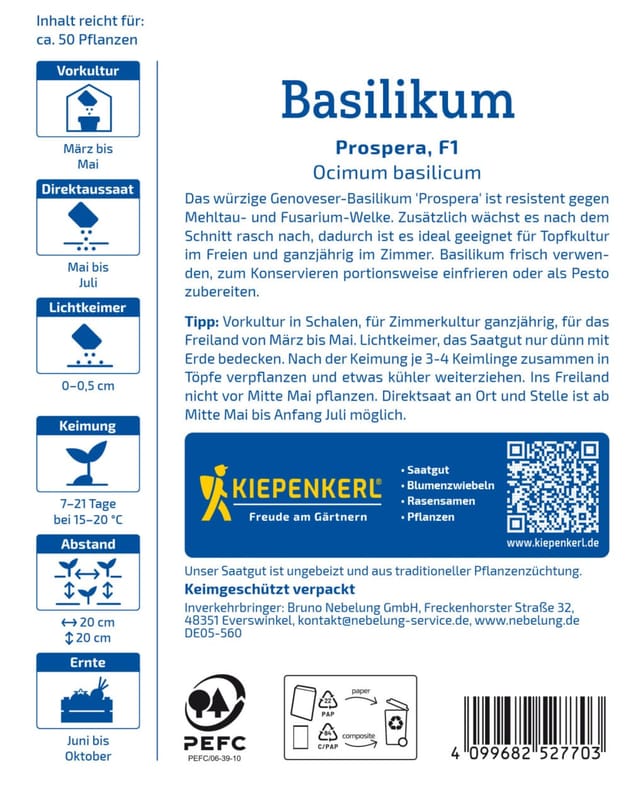 Kiepenkerl Profi-Line Saatgut Basilikum Prospera F1 für ca. 50 Pflanzen