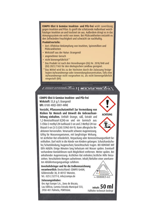 Compo Bio Schutzmittel für Obst & Gemüse Insekten- und Pilzfrei 3in1 50 ml