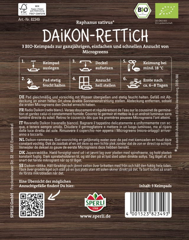 Sperli Keimsprossen BIO Daikon-Rettich 3 Pads