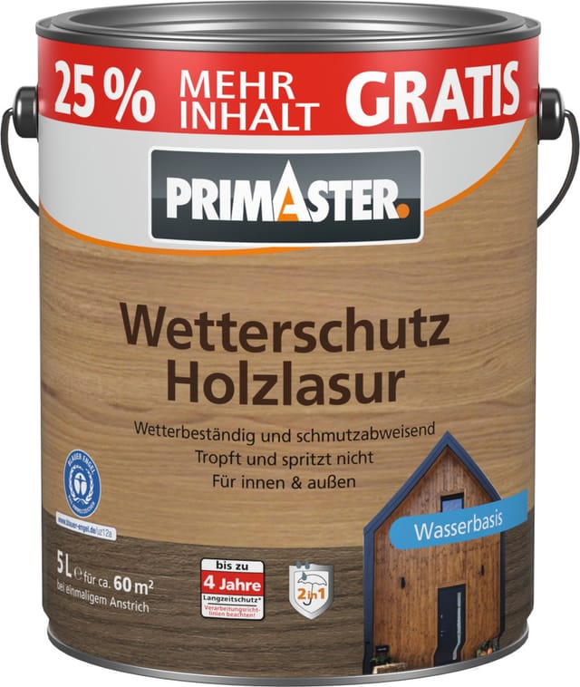 Primaster Wetterschutz Holzlasur 5 L nussbaum + 25% gratis