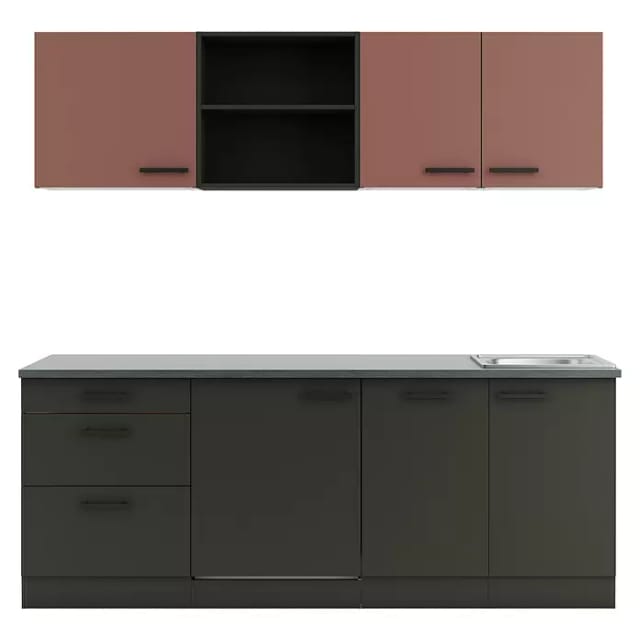 Optifit Küchenzeile Nizza 407/Madrid 420 ohne E-Geräte rostrot/anthrazit 210 cm