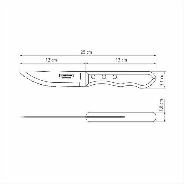 Tramontina Jumbo Steakmesser 25,5 cm Edelstahl mit Holzgriff