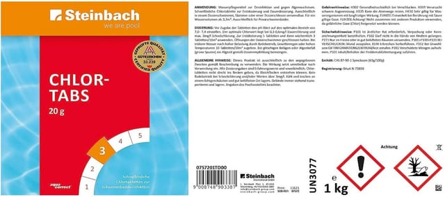 Steinbach Poolpflege Chlortabs 1 kg, 50x 20g Tabletten, Chlorprodukt
