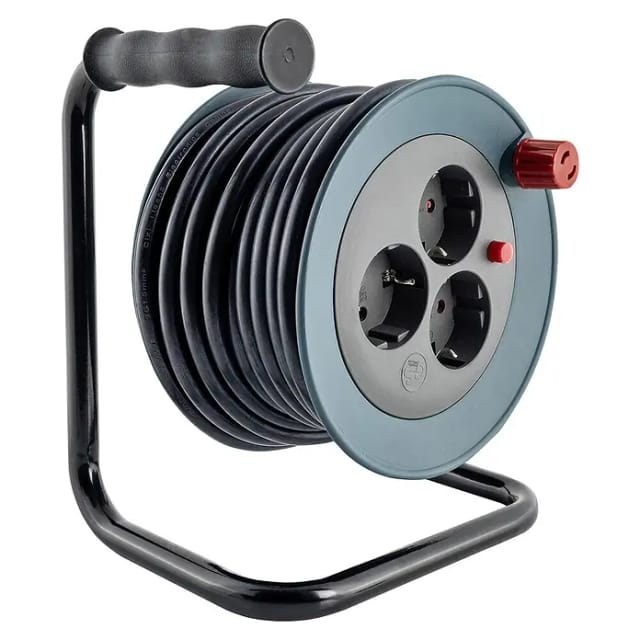 REV Kabeltrommel Innen 10 m H05VV-F3G1,5 mm² petrol 3x Schutzkontaktstecker