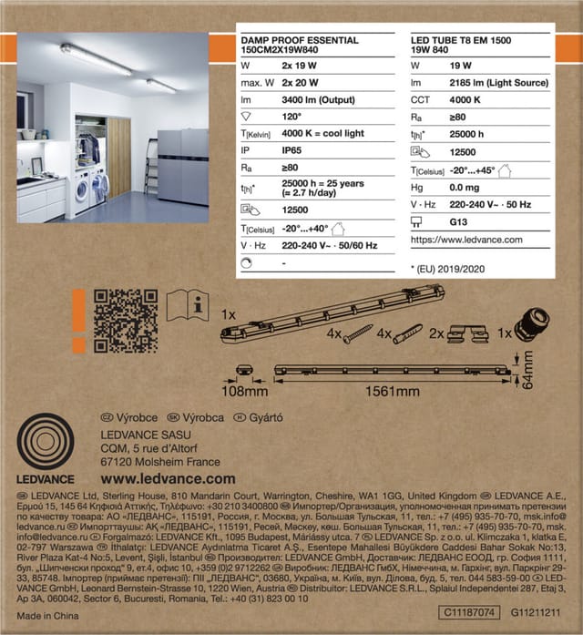 Osram Feuchtraumleuchte Damp proof Essential 2x 19Watt 150 cm