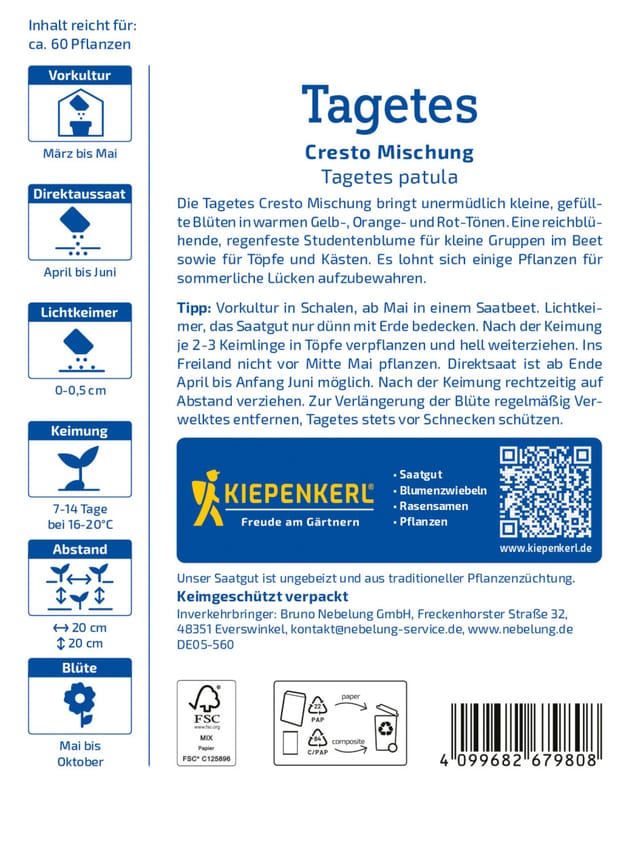 Kiepenkerl Profi-Line Blumensamen Tagetes Cresto Mischung für ca. 60 Pflanzen