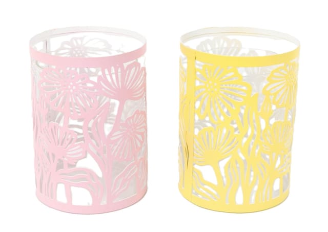 TrendLine Windlicht Blumen Metall/Glas Ø 9 x 12,5 cm 2-fach sortiert