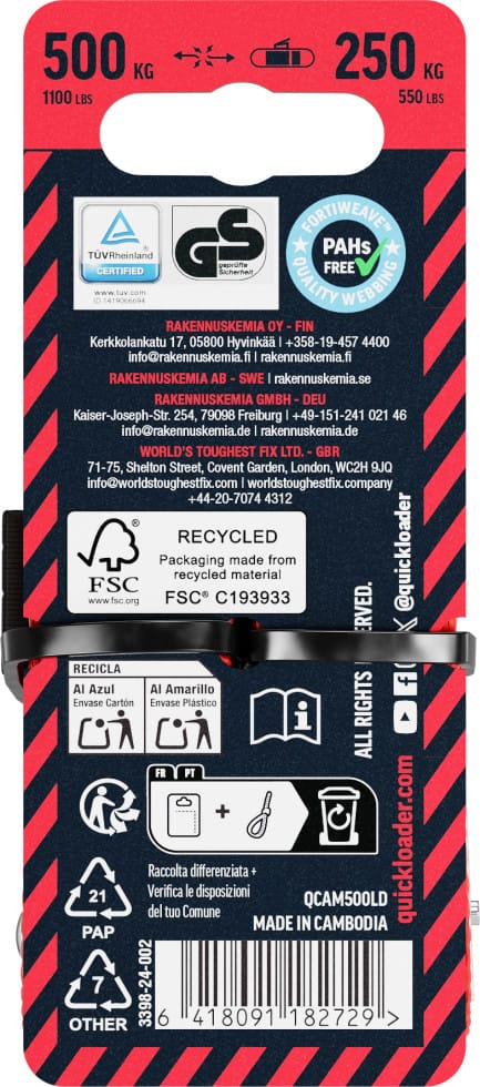 QUICKLOADER®Spanngurt Cambuckle 25 mm x 3 m 2 Stück rot