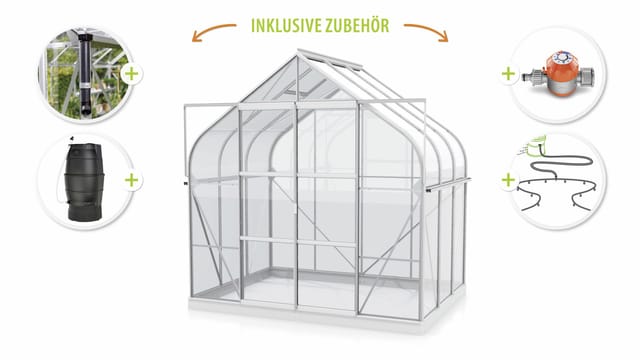 Vitavia Gewächshaus-Set-Set Dione 5000 ESG 3 mm alu 254 x 192 cm