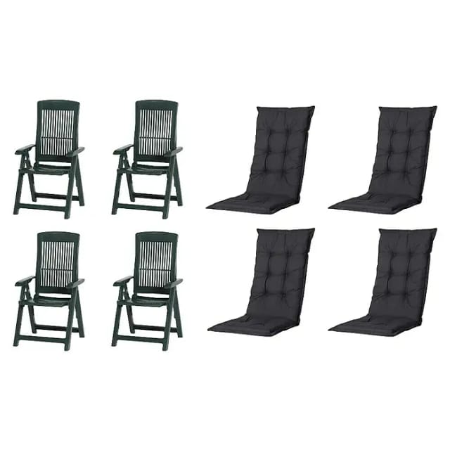 Progarden Gartenstuhl-Set Tampa mit Auflagen grün/schwarz 8-tlg.