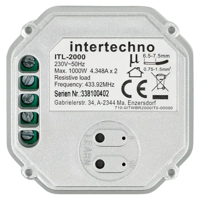 Intertechno Funk-Einbauschalter 2 Kanal ITL-2000 für 2 x 1000 W Smart Home