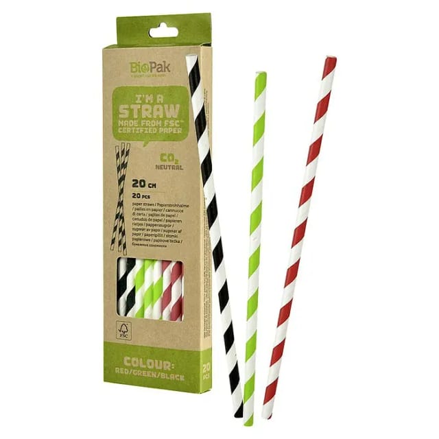 Biopak Trinkhalme Papier mehrfarbig 20 cm - 20 Stk.