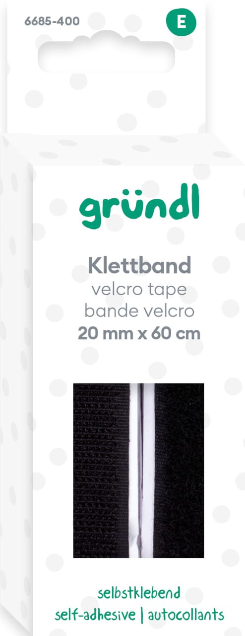 Gründl Klettband selbstklebend 60 x 2 cm schwarz