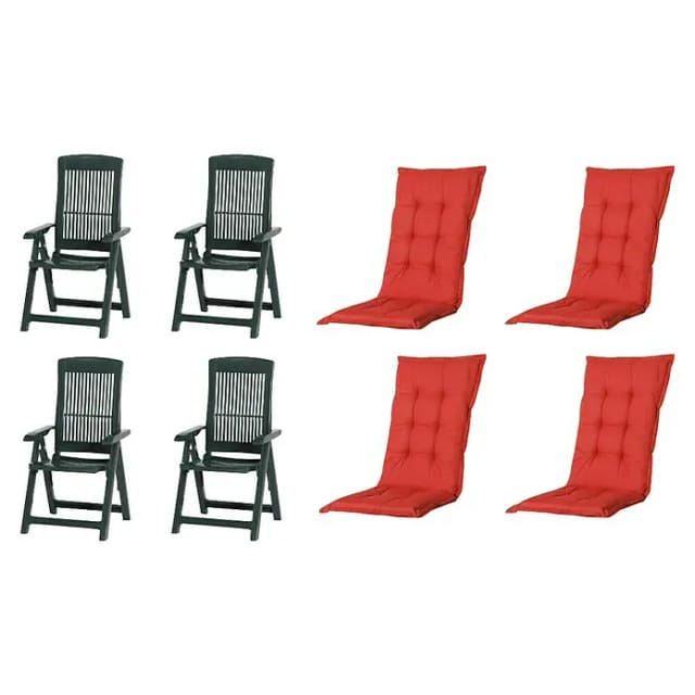 Progarden Gartenstuhl-Set Tampa mit Auflagen grün/rot 8-tlg.