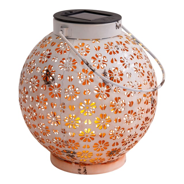 Näve Solar-Gartenleuchte LED mit Dämmerungssensor Blumenmuster 19 cm weiß
