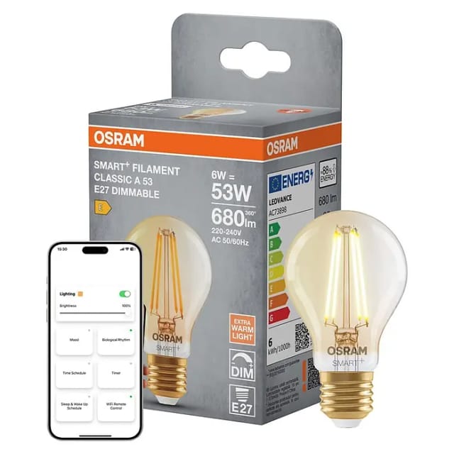 Osram SMART+ Matter Leuchtmittel E27 Classic 6W Gold dimmbar warmweiß