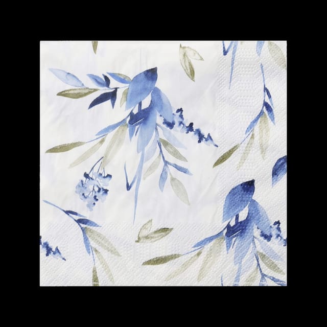 Eglo Servietten Blätter/Blüten Pasig 17 x 8 cm weiß blau- 20er Pack