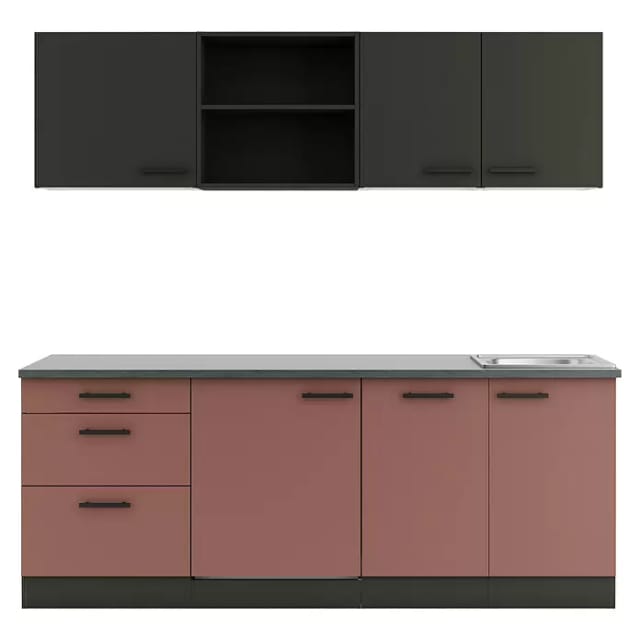 Optifit Küchenzeile Madrid 420/Nizza 407 ohne Geräte anthrazit/rostrot 210 cm