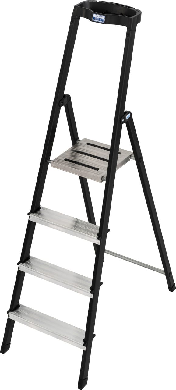 Safety Stehleiter 4 Stufen mit Ablage Aluminium 2,85 m chrom/mattschwarz
