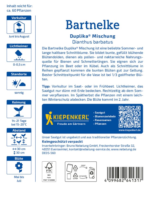 Kiepenkerl Blumensamen Bartnelke Mischung für ca. 60 Pflanzen