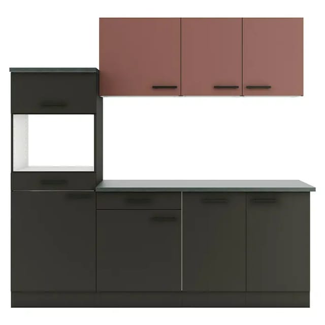 Optifit Küchenzeile Nizza 407/Madrid 420 ohne Geräte rostrot/anthrazit 210 cm