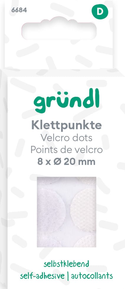 Gründl Klettpunkte selbstklebend 8 x Ø 20 mm weiß