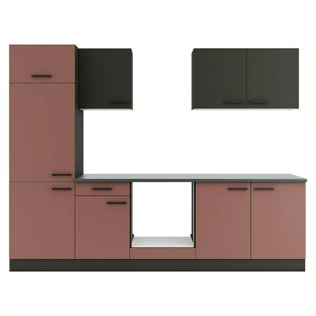 Optifit Küchenzeile Madrid 420/Nizza 407 ohne Geräte anthrazit/rostrot 270 cm
