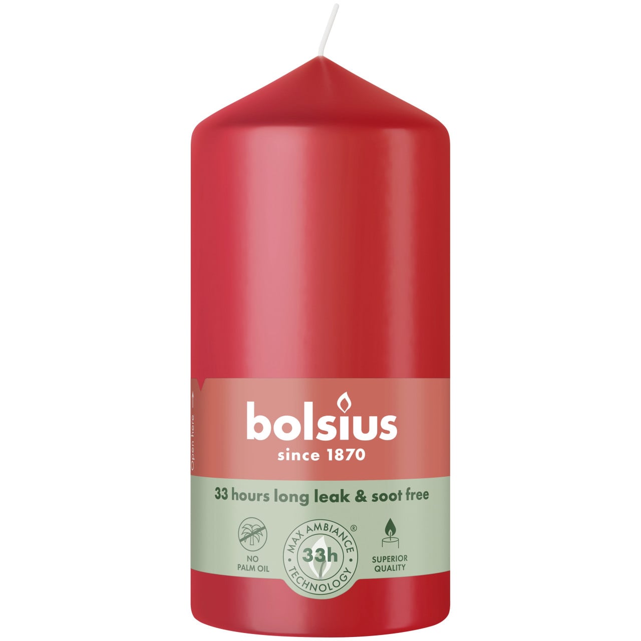 Bolsius Stumpenkerze Ø 5,8 x 12 cm zartes rot