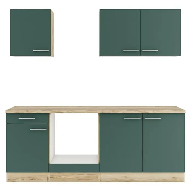 Optifit Küchenblock Savona 405 ohne Geräte Steingrün 210 cm