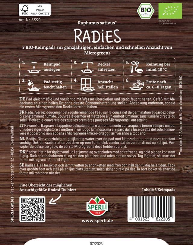 Sperli BIO Microgreen-Pads Radies