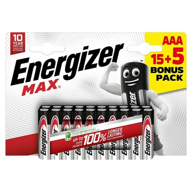 Energizer Max Alkaline Batterie Micro AAA 1,5 V, 15 + 5er Pack
