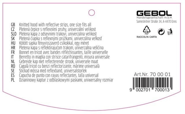 Gebol Mütze mit Reflektionsstreifen gelb