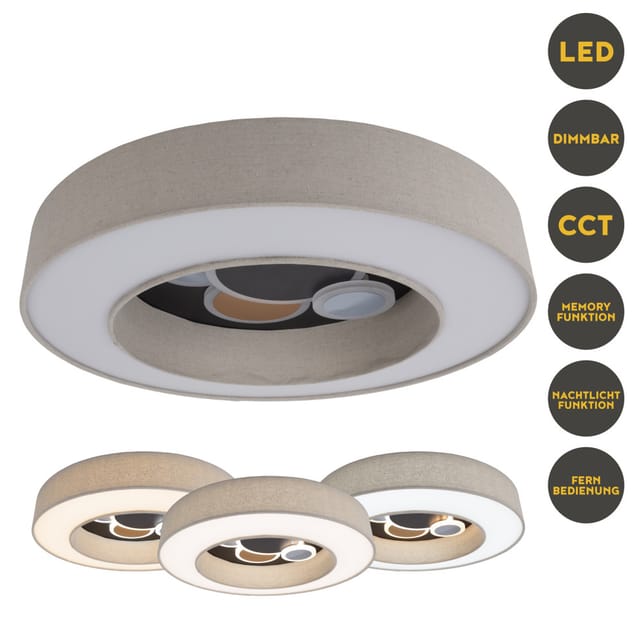 Light & More LED Deckenleuchte Leano 40 W Stoff beige