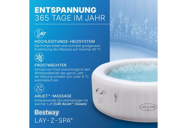Bestway LED Whirlpool Outdoor für 6 Personen Lay-Z-Spa Paris AirJet Ø 196 x 66 cm